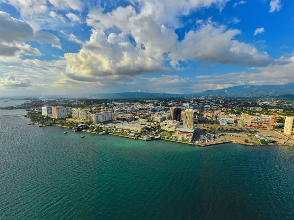 Kingston waterfront skyline and Caribbean coastline