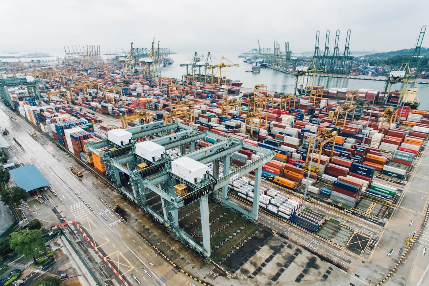 Cargo containers at a port for international trade